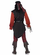 Pirat, maskeraddräkt med topp och byxor, bälte, vertikala ränder